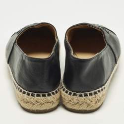 Pre Owned Chanel CC Size 37 Black Leather Cap Toe Espadrille Flats