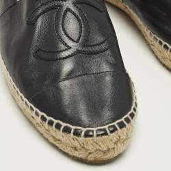 Pre Owned Chanel CC Size 37 Black Leather Cap Toe Espadrille Flats