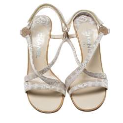 Chanel Beige Fabric CC Logo Slingback Sandals Size 37