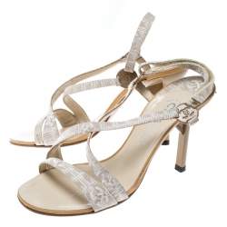 Chanel Beige Fabric CC Logo Slingback Sandals Size 37