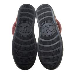 Pre Owned Chanel Burgundy Suede With Wool Trim CC High Top Sneakers Size 38