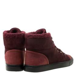 Pre Owned Chanel Burgundy Suede With Wool Trim CC High Top Sneakers Size 38