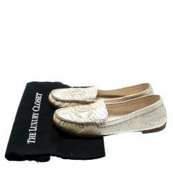 Chanel Pearl Finish Cream Python Leather Slip On Loafers Size 38.5