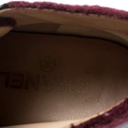 Chanel Burgundy Tweed And Leather CC Cap Toe High Top Sneakers Size 37