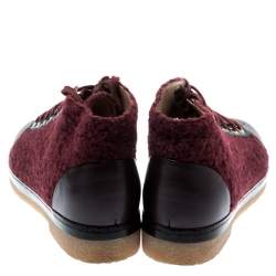 Chanel Burgundy Tweed And Leather CC Cap Toe High Top Sneakers Size 37