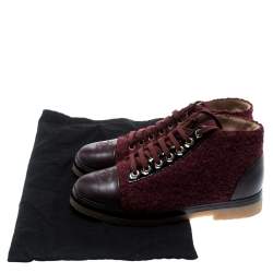 Chanel Burgundy Tweed And Leather CC Cap Toe High Top Sneakers Size 37