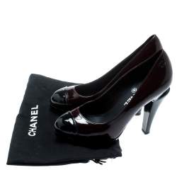 Pre Owned Chanel Black Patent Leather Cap Toe Platform Pumps Size 36