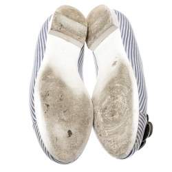 مملوكة مسبقًا حذاء باليرينا فلات شانيل كاميليا خطوط بيضاء وبنفسجي مقاس 39.5