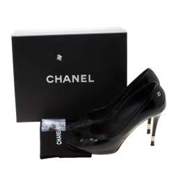 Chanel Black Patent Leather Peep Toe Pumps Size 40.5