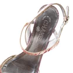Chanel Multicolor Python Leather CC Open Toe Slingback Sandals Size 37