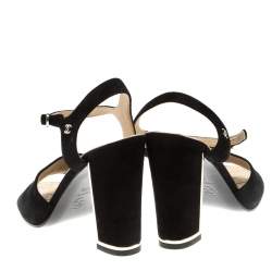 Chanel Black Suede Ankle Strap Sandals Size 37