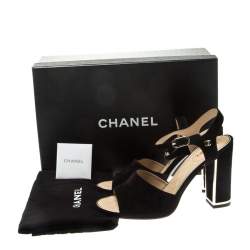 Chanel Black Suede Ankle Strap Sandals Size 37