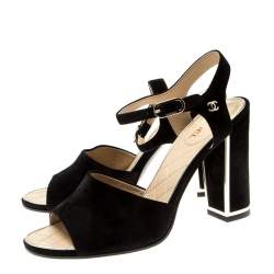 Chanel Black Suede Ankle Strap Sandals Size 37