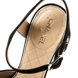 Chanel Black Suede Ankle Strap Sandals Size 37
