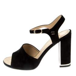 Chanel Black Suede Ankle Strap Sandals Size 37