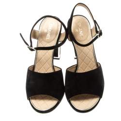 Chanel Black Suede Ankle Strap Sandals Size 37