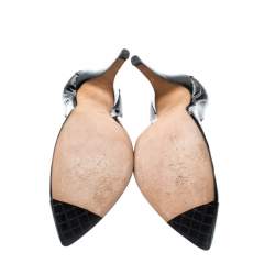 مملوكة مسبقًا حذاء كعب عالي شانيل مقدمة مدببة جلد لامع أسود مقاس 39