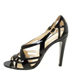 مملوكة مسبقًا صندل شانيل جلد أسود لامع CC بسيور مقاس 37.5