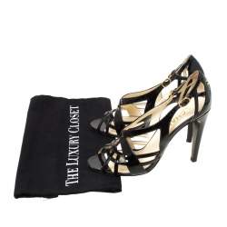 مملوكة مسبقًا صندل شانيل جلد أسود لامع CC بسيور مقاس 37.5