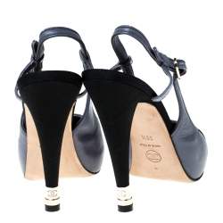 Chanel Purple Leather And Black Canvas Cap Toe Slingback Platform Sandals Size 38.5