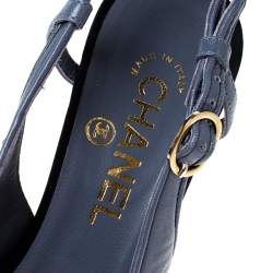 Chanel Purple Leather And Black Canvas Cap Toe Slingback Platform Sandals Size 38.5