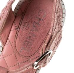 Chanel Light Pink Leather Chain Detail CC Thong Flat Sandals Size 37