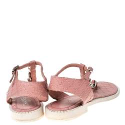 Chanel Light Pink Leather Chain Detail CC Thong Flat Sandals Size 37