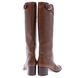 Chanel Brown Leather Cap Toe Block Heel High Boots Size 39