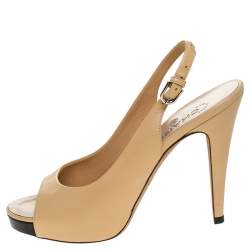 مملوكة مسبقًا Chanel Beige Leather CC Peep Toe Platform Slingback Sandals Size 41