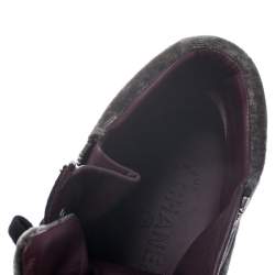 Pre Owned حذاء رياضي شانيل CC مرتفع من أعلى مشد سحاب مزدوج قطيفة و سويدي أخضر و أسود مقاس 37