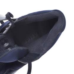 مملوكة مسبقًا Chanel Blue Nylon And Black Leather CC Logo Lace Up Sneakers Size 36.5