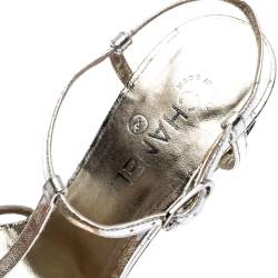 Chanel Light Gold Metallic Strappy Leather Open Toe Platform Clear Heel Sandals Size 39