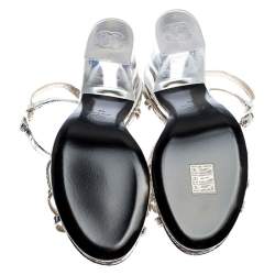 Chanel Light Gold Metallic Strappy Leather Open Toe Platform Clear Heel Sandals Size 39