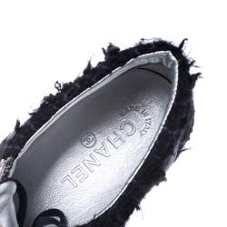 Pre Owned Chanel Black Tweed and Leather Lace Up Sneakers Size 39