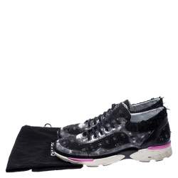 Pre Owned Chanel Black Tweed and Leather Lace Up Sneakers Size 39