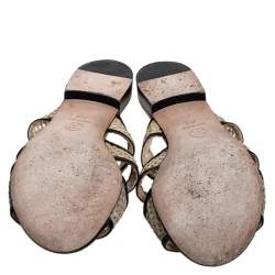 مملوكة مسبقًا Chanel Beige Mesh And Black Leather Trim Slide Flats Size 39