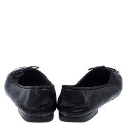 Pre Owned Chanel Black Leather Bow CC Cap Toe Ballet Flats Size 40