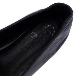 Pre Owned Chanel Black Leather Bow CC Cap Toe Ballet Flats Size 40