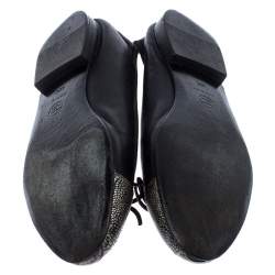 Pre Owned Chanel Black Leather Bow CC Cap Toe Ballet Flats Size 40