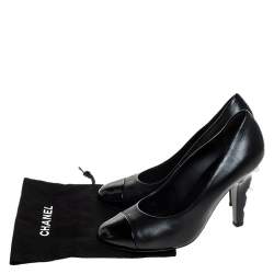 مملوكة مسبقًا Chanel Black Leather Cap Toe Pearl Embellished Heels Pumps Size 38