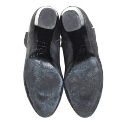 Chanel Metallic Black Nubuck CC Logo Block Heel Ankle Boots Size 38.5