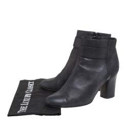 Chanel Metallic Black Nubuck CC Logo Block Heel Ankle Boots Size 38.5