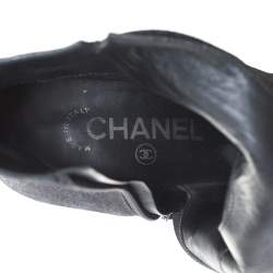 Chanel Metallic Black Nubuck CC Logo Block Heel Ankle Boots Size 38.5