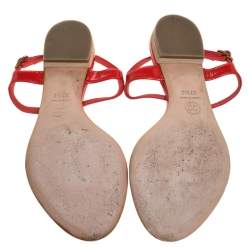 Chanel Red Patent Leather CC Coin Thong Strap Sandals Size 37.5