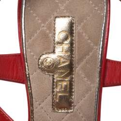 Chanel Red Patent Leather CC Coin Thong Strap Sandals Size 37.5