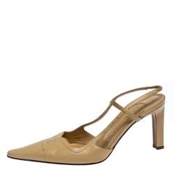 Chanel Beige Leather Pointed Toe Slingback Sandals Size 37.5