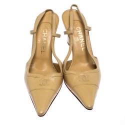 Chanel Beige Leather Pointed Toe Slingback Sandals Size 37.5