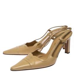 Chanel Beige Leather Pointed Toe Slingback Sandals Size 37.5