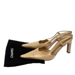Chanel Beige Leather Pointed Toe Slingback Sandals Size 37.5