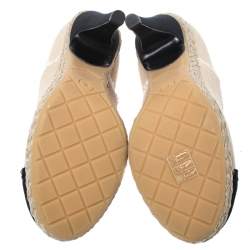 Chanel Beige/Black Canvas Cap Toe Espadrille Booties Size 38.5